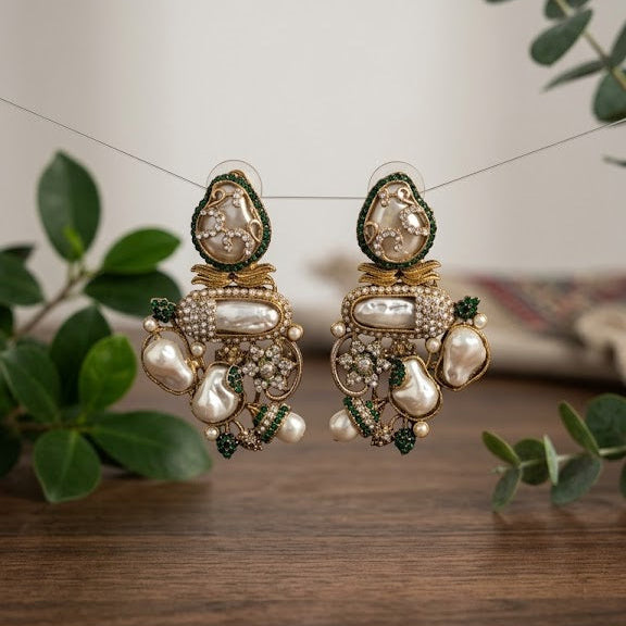 Aurielle Mehroon & Emerlad Turkish Earrings