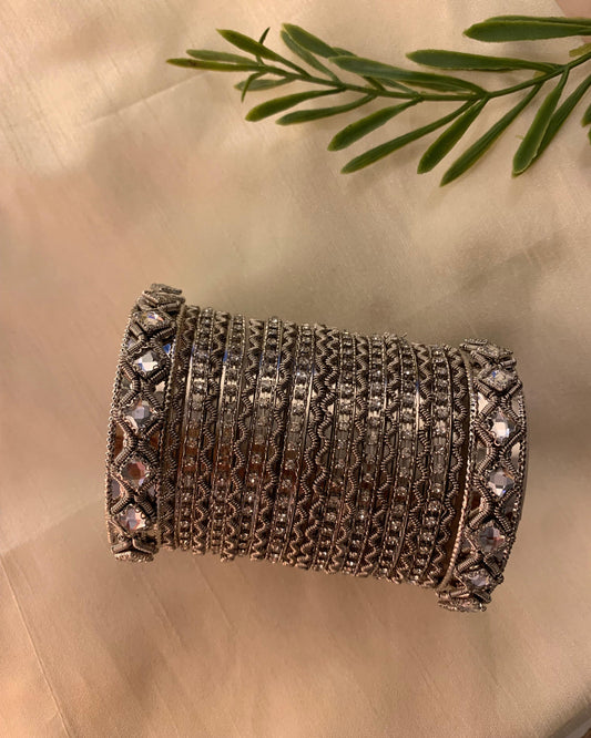 Silver Metal Bangle Set