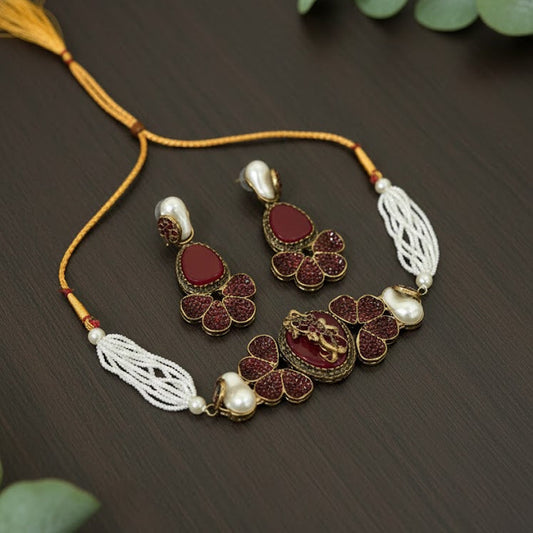 Sultan Ruby Aura – Mehroon Turkish Choker Set