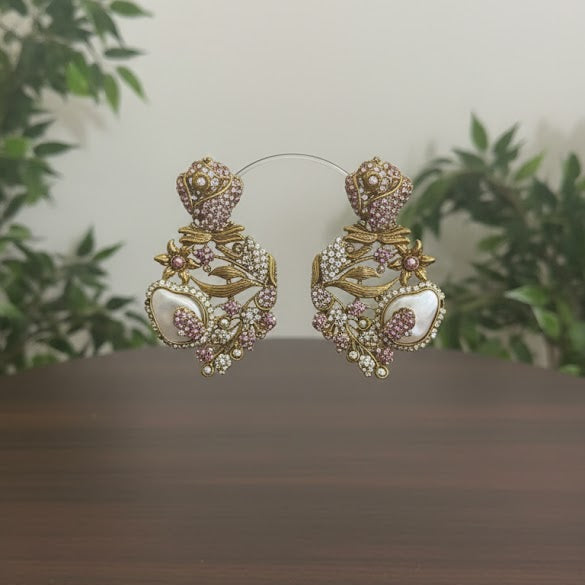 Sultan Pink Pearl Turkish Earrings