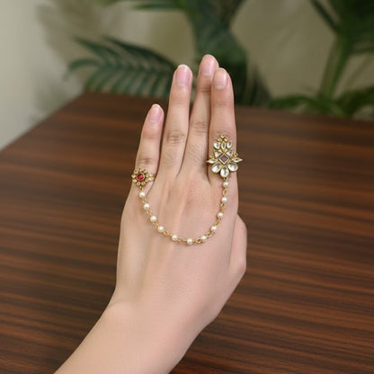 Double ring - Silver & Red Combo