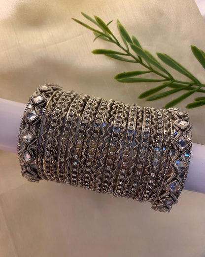 Silver Metal Bangle Set