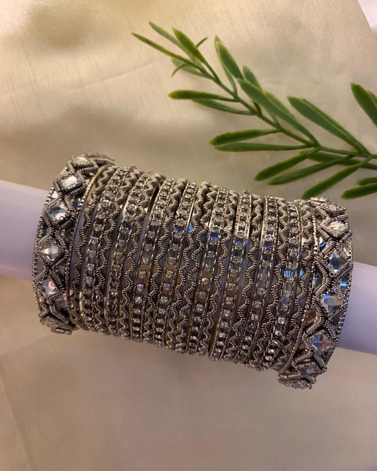 Silver Metal Bangle Set