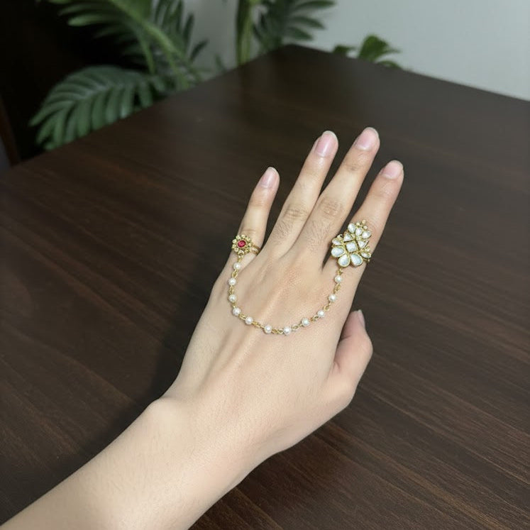 Double ring - Silver & Red Combo