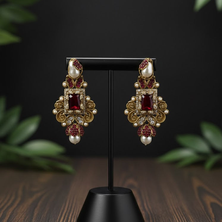 Esra Shine Earrings - Mehroon