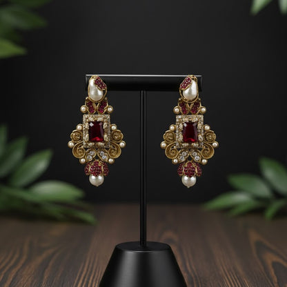 Esra Shine Earrings - Mehroon