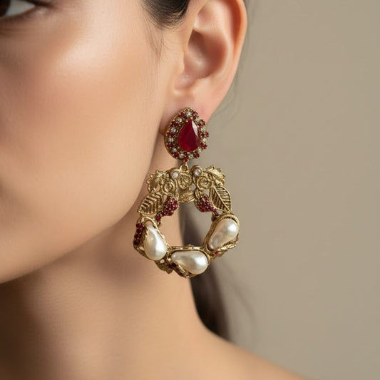 Sultana Mehroon Drop Earrings
