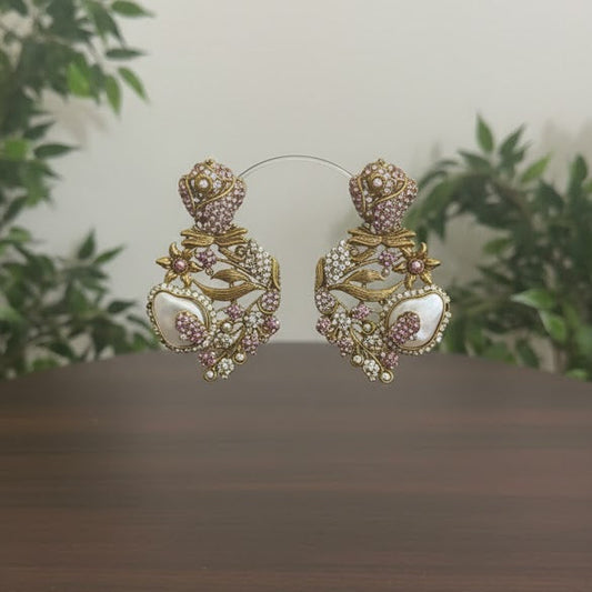 Sultan Pink Pearl Turkish Earrings