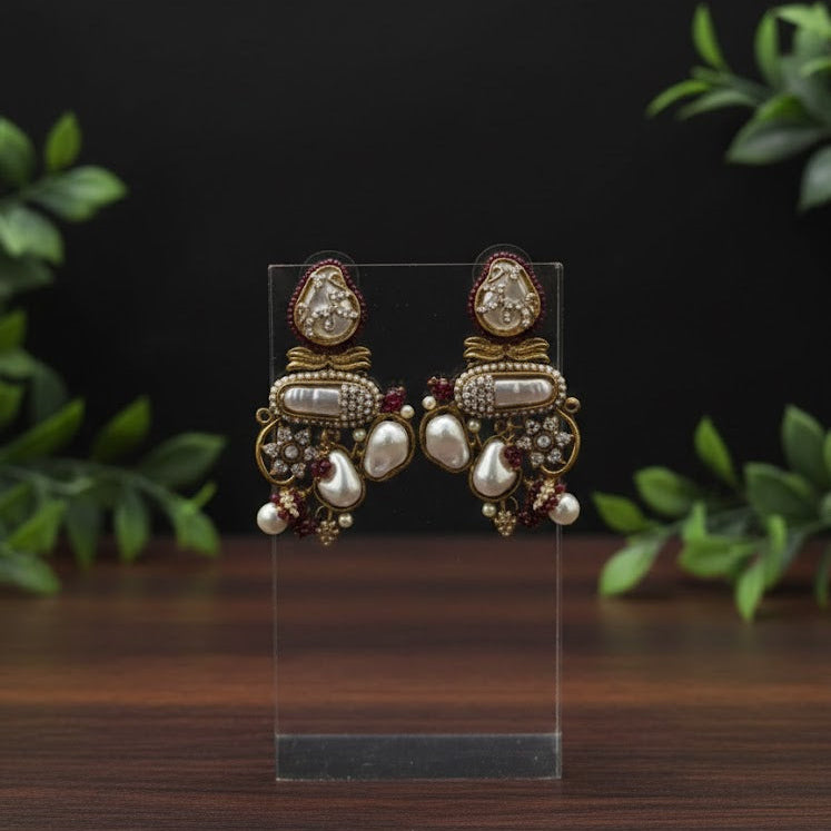 Aurielle Mehroon & Emerlad Turkish Earrings